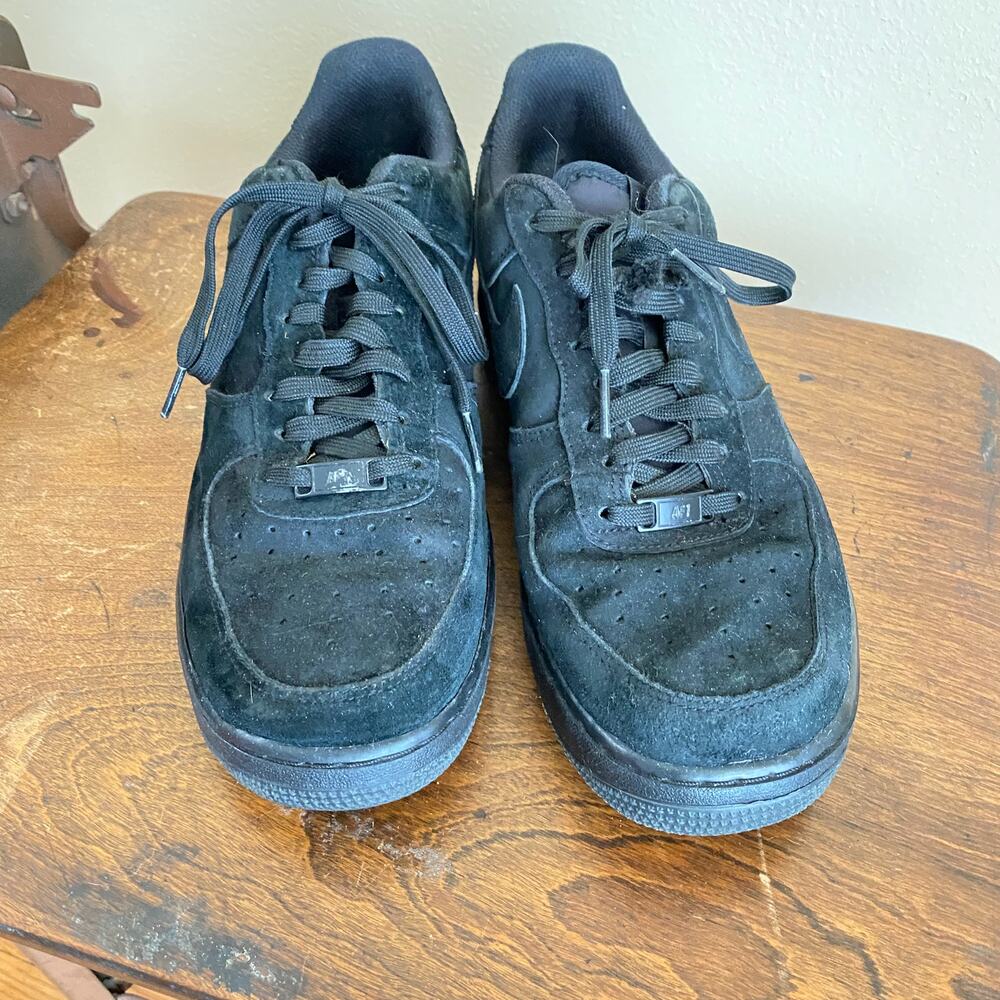 Nike Air Force 1 Size 9.5 Low Triple Black Suede Goth Athletic Sneakers